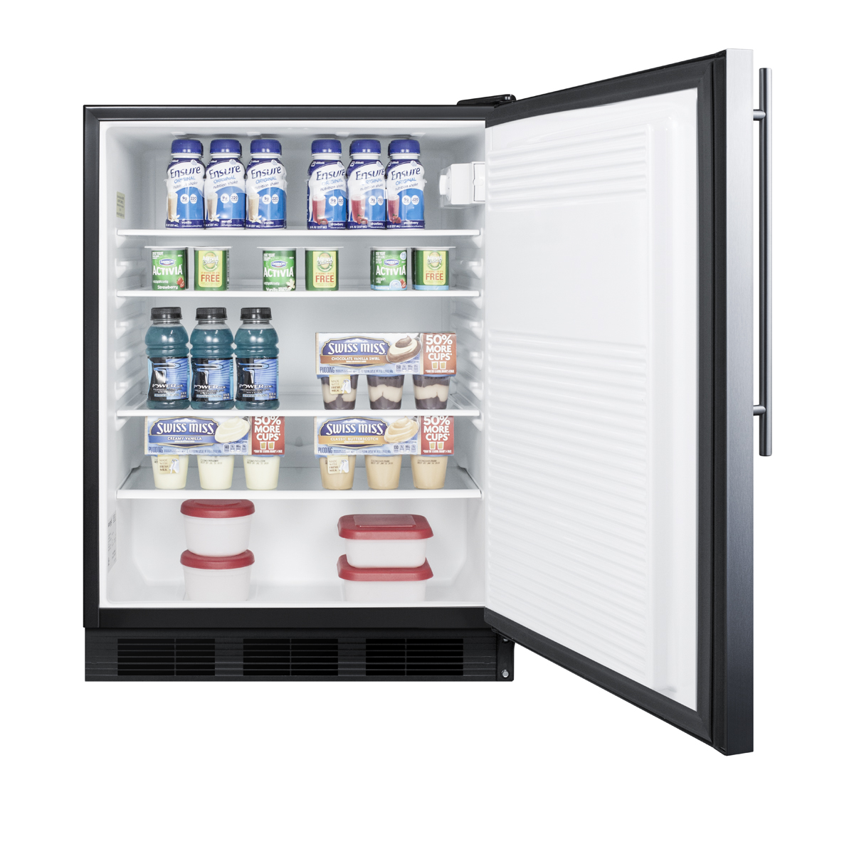 ADA compliant built-in undercounter all-refrigerator for general purpose or commercial use, auto defrost w/SS door, thin handle, and black cabinet